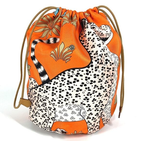 HERMES Multi pouch Musardine Potion Drawstring bag Leopard print Pouch - Picture 1 of 13